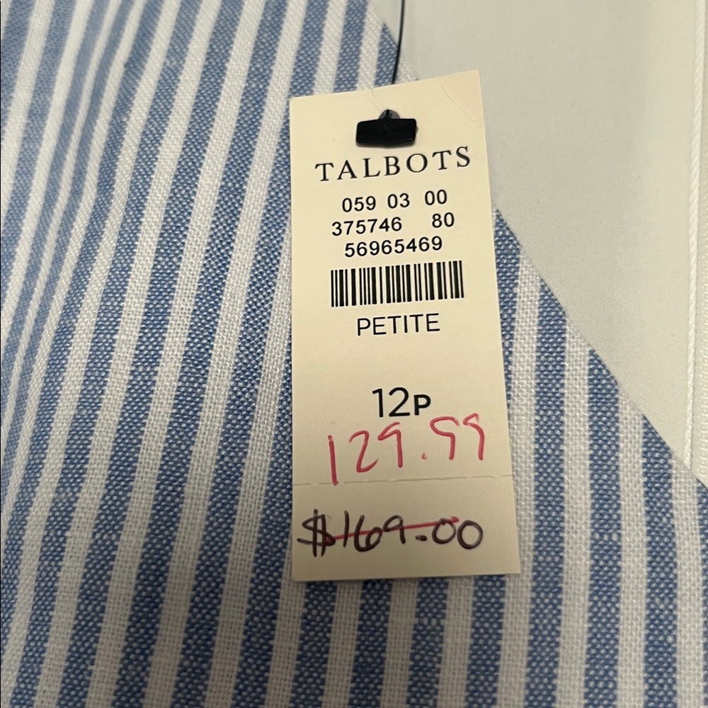 NWT Talbots Blue and White Striped V-Neck Sleeveless Dress 12p - Picture 2 of 5
